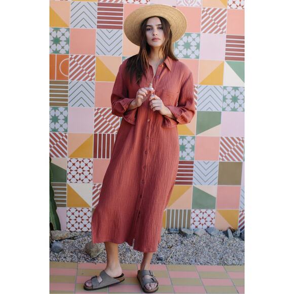 Rachel Pally - Gauze Amerie Shirt Dress - Persimmon- XL - Picture 1 of 14